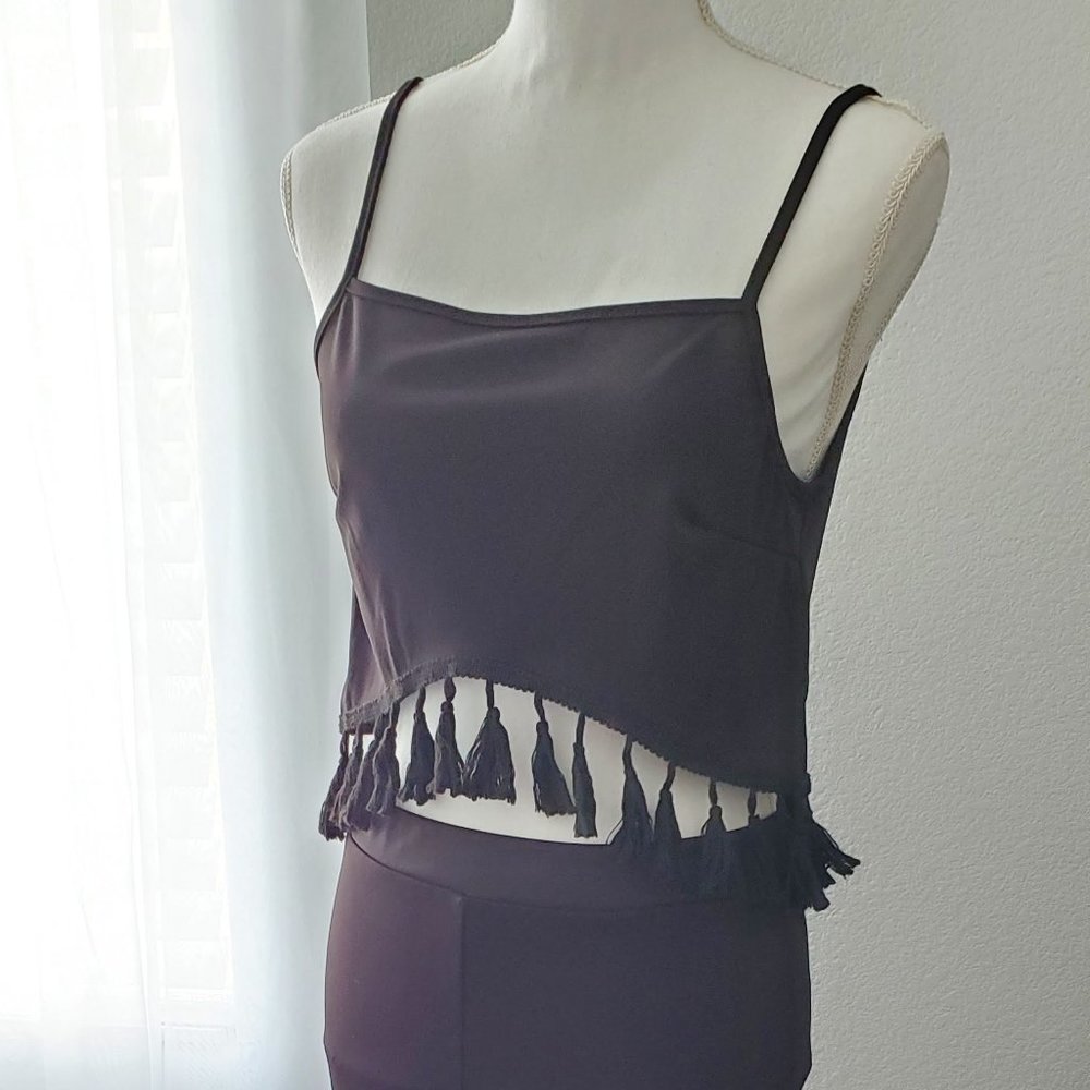 Black Crop top and Pants with tassel detail